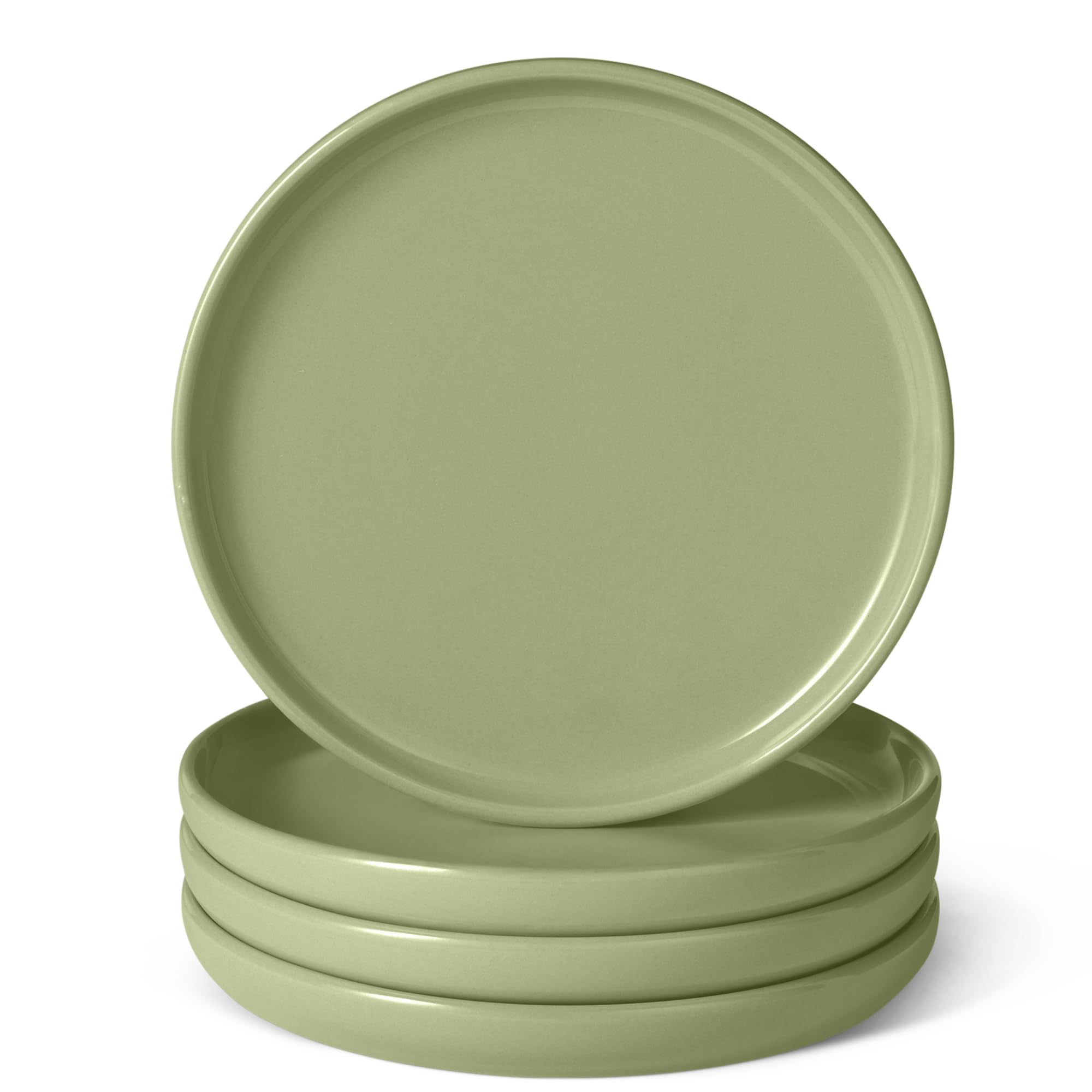 Amazon Basics Glazed Stoneware Salad Plate Set of Microwave Dishwasher Olive 4, & Safe, 21.1cm, оливковый