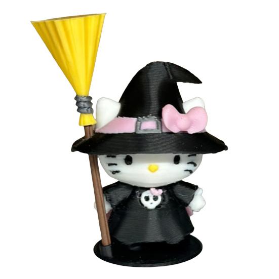 Halloween Witch Cat Figurine Cute 3D Printed Small Cat Witch Statue for Halloween Indoor Home Tabletop Shelf Decor