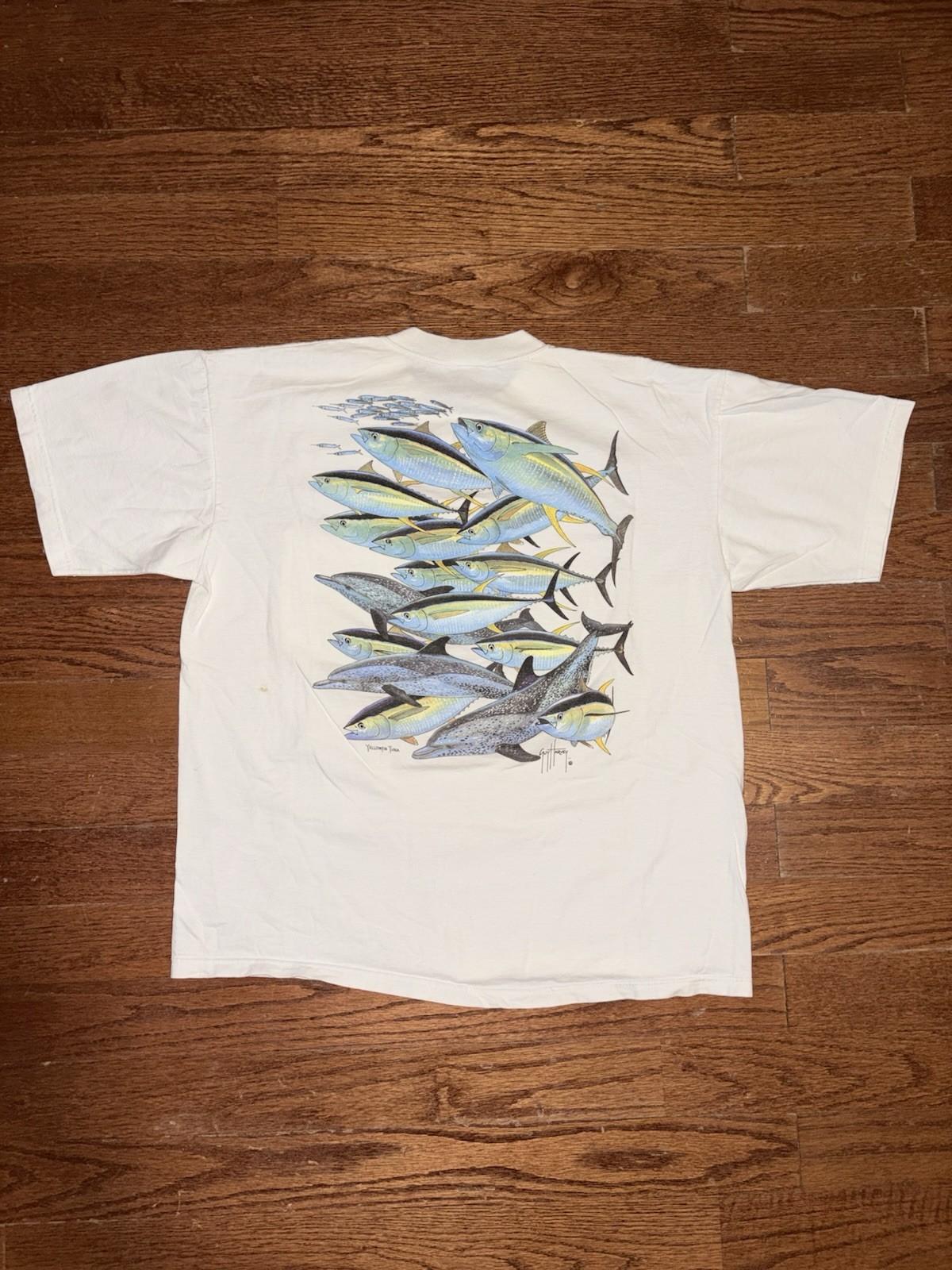 Vintage 90s Guy Harvey Yellowfin Tuna Pocket T Shirt Mens XL White Nature Art Unisex T-Shirt XXXXL