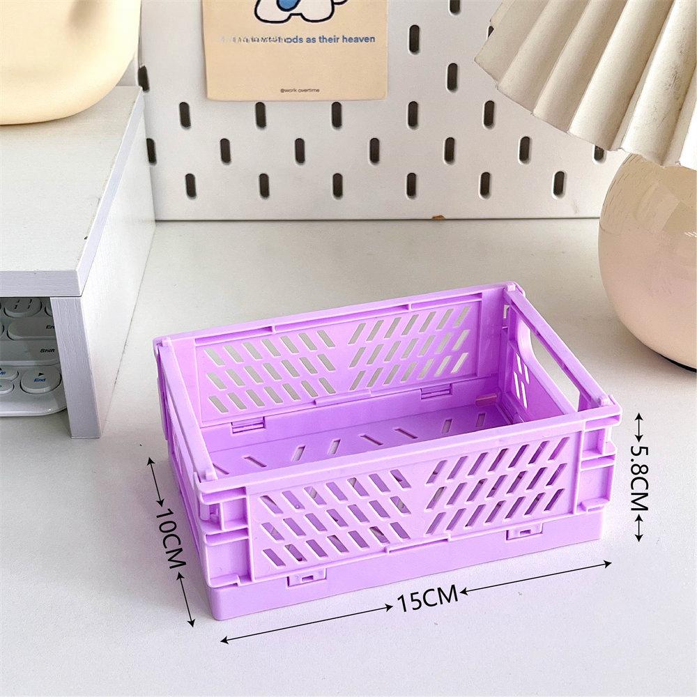 

Cute Ins Folding Plastic Storage Rack Organizer Box Student Portable Desktop Food Toy HandAccount Tape Stationery Storage Basket