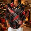 Women's Casual Christmas Print 3/4 Sleeve Button Down Collared Shirt