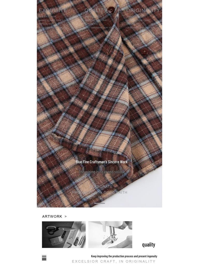 2024 European Retro Plaid Women's Long Loose Shirt