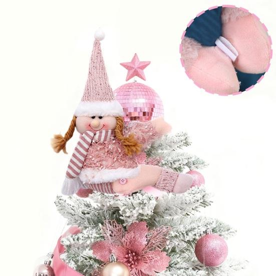 Rosa Schneemann Raffhalter Plüsch Schneemann Vorhangschnalle Cartoon Raffhalter für Feiertags-Heimfenster Weihnachtsbaumspitze Dekoration