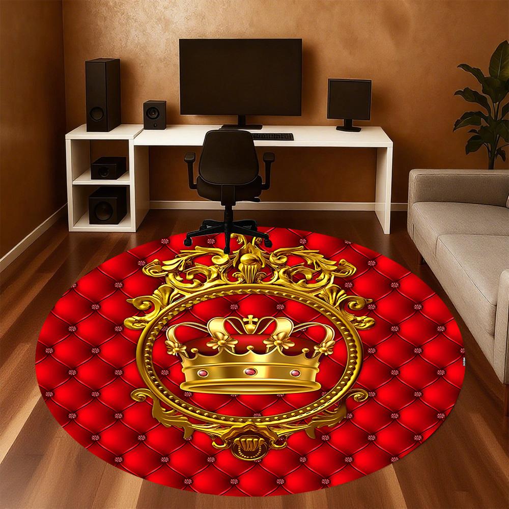 1pc Crown Red Round Chair mat Area Rug - Non-Slip, Floor Mat for Office, Bedroom, and Indoor Decor c1125585