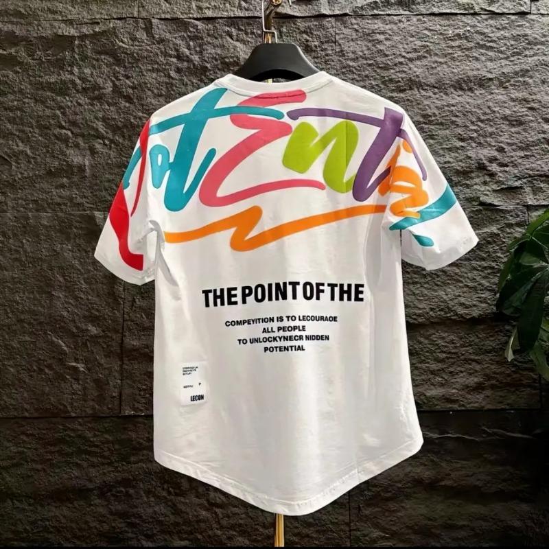 2024 New Summer Men's Pullover O-Neck Patchwork Printing Letter Loose Fashion Casual Comfortable Short Sleeve T-Shirts Tops