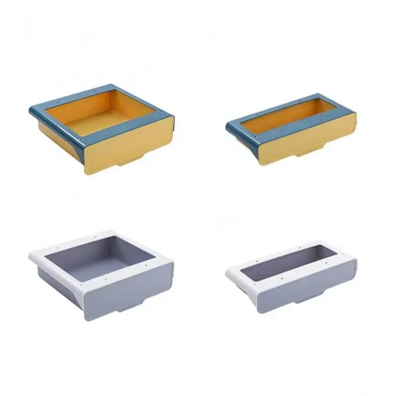 Hidden Hanging Storage Box Kitchen Drawer Knife Fork Spoon Tray Self Adhesive Under Desk Drawer Office Stationery Tool Organizer