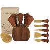 Acacia Wood Christmas Tree Cheese Knife & Fork Set with Wooden Base - 6-Piece Set