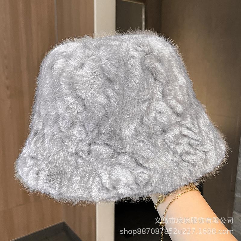 Autumn and winter ins atmosphere plush bucket hat women's fashion ear protection simple warm washbasin hat