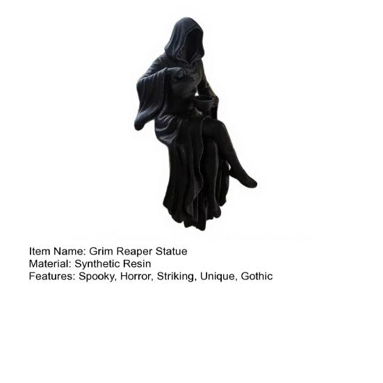 Black Hooded Robe Woman Statue Female Grim Reaper Pour Tea Figurine Mysterious Sculpture for Gothic Home Office Desk Shelf Decor