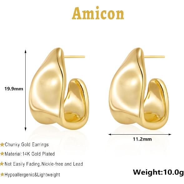 Amicon Chunky Gold Stud Earrings for Women 14k Gold Plated Hypoallergenic Earrings Statement Trendy Fashion Gold Jewelry Gifts