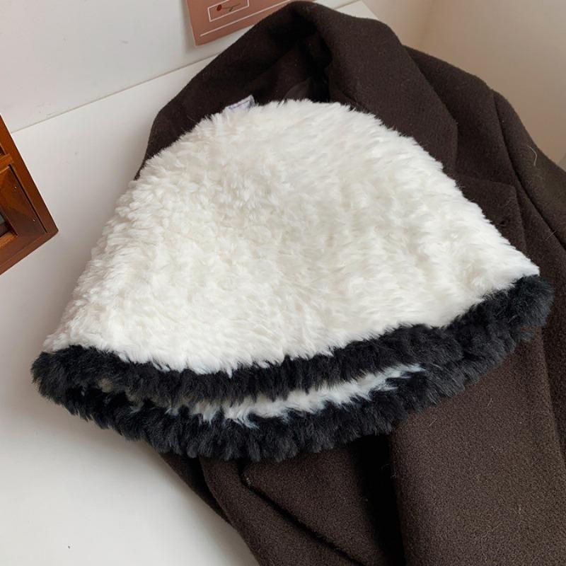 

Осень и зима рыбацкая женская универсальная плюшевая шляпа-ведро однотонная для лица, большой обхват головы, теплая для лица, маленькая, закрывающая лицо вязаная шапка M（56-58cm） белый