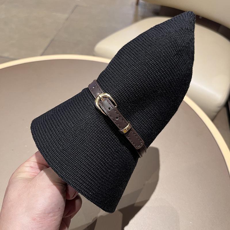 Korean version ins belt knitted breathable sunscreen fisherman hat children autumn travel versatile sunshade dome top hat