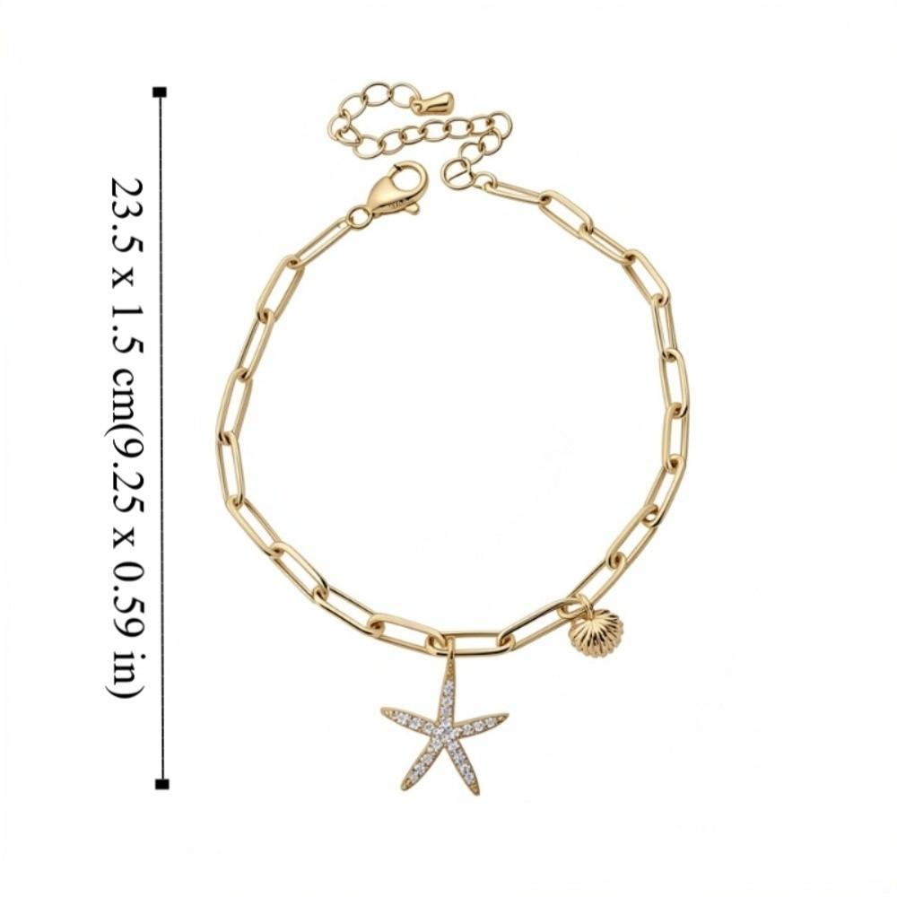 Copper Zircon Metal Shell Starfish Bracelet Sea Series Beach Hand Chain Girls