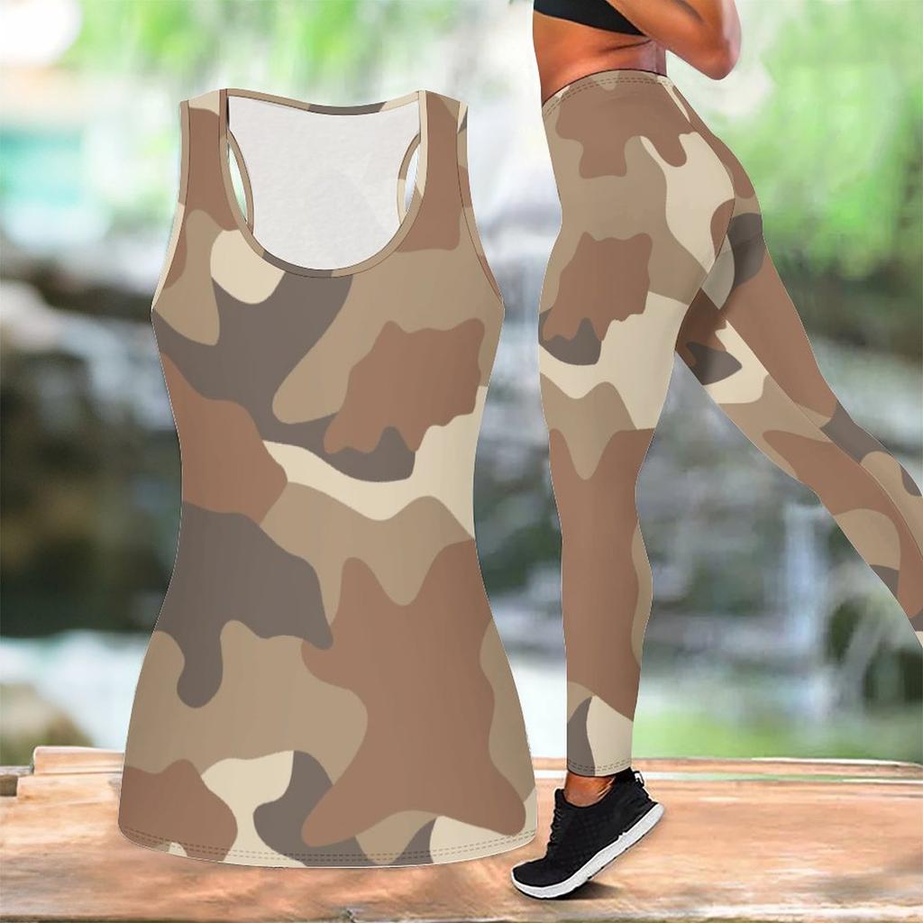 Camouflage-Print Yoga-Outfit für Damen Mode Workout-Leggings Fitness Sport Freizeit Yoga-Set Sportanzug