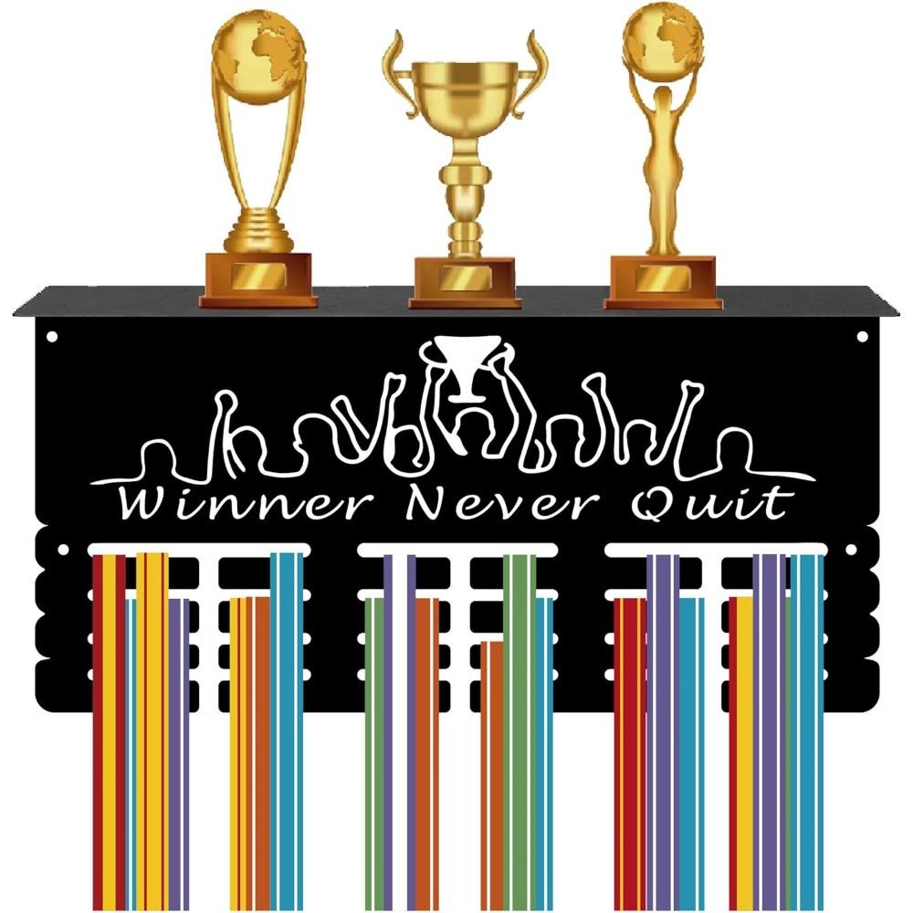 

Metal Medal Holder Wall Mount 4 Rows Display Rack Trophy Shelf Stand Hold 70+ Medals for Sports Gymnastics Soccer Swimming Awards 15.7 x 7.9 Inch