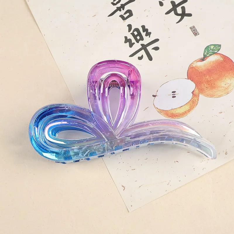

Gradient Bow Hair Clips Large Size Ponytail Hair Claw Transparent Candy Color Shark Clamp Girls Acrylic Barrettes Hair Accessory синий