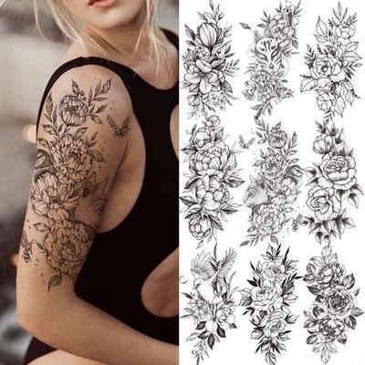 1 PCS 210*114MM Sexy Flower Pattern Designs Temporary Black Rose Tattoos for Women Waterproof Fake Tattoos for Arm Body Art Sleeve Body Sticker