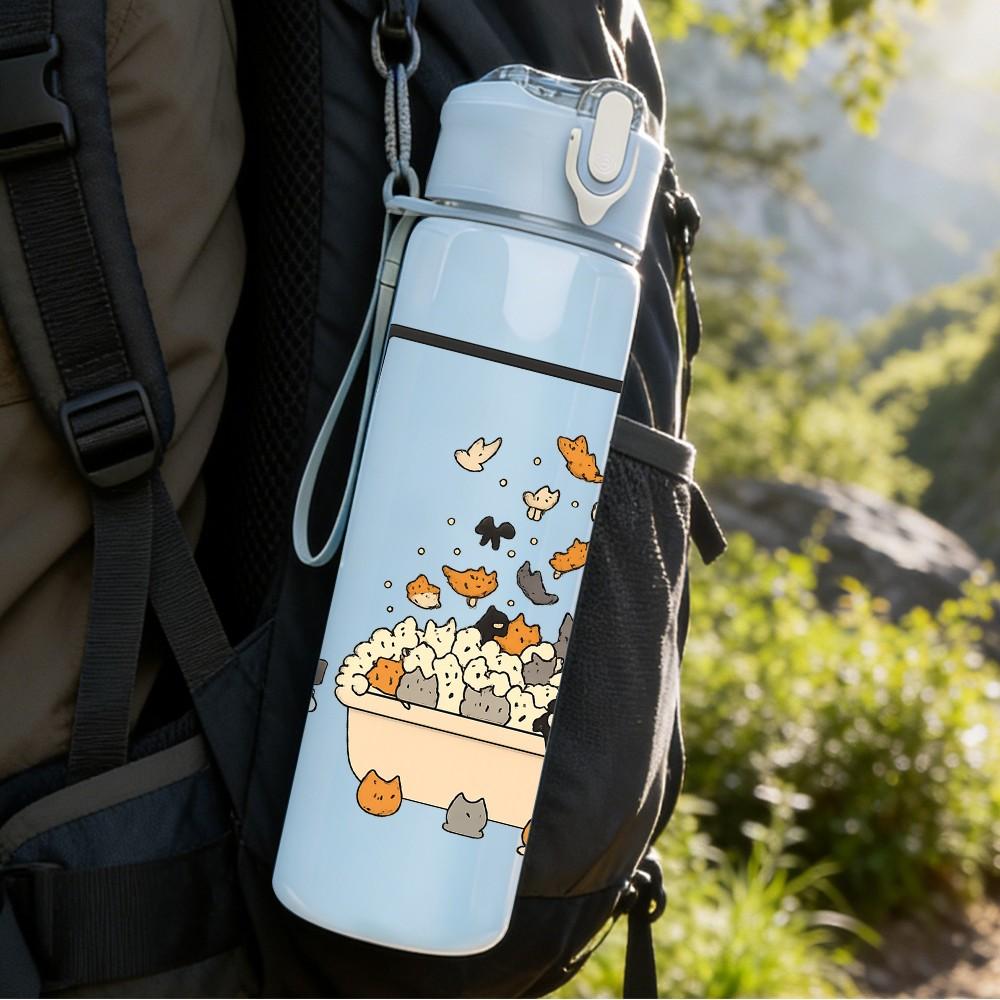 1PC Bath Tub Frog Cartoon 750ml Color Plastic Sports Water Bottle Leakproof Flip Straw Lid Suitable for Sports Office Home Use