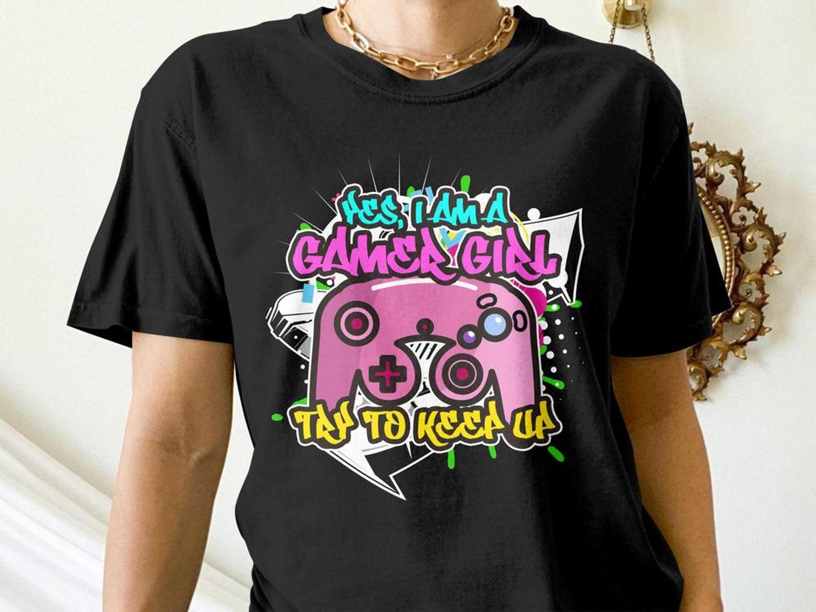 Funny Gamer Shirt, Yes I am a Gamer Girl, Funny Gaming Gift, Video Game Graffiti Tees XL