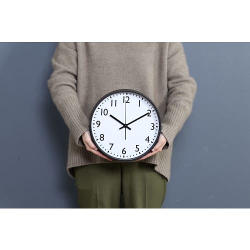 Fujiboeki Wall Clock, 25cm W X 4cm D X 25cm H, Black, Silent, Continuous Second Hand, Simple Design, 37858, Small