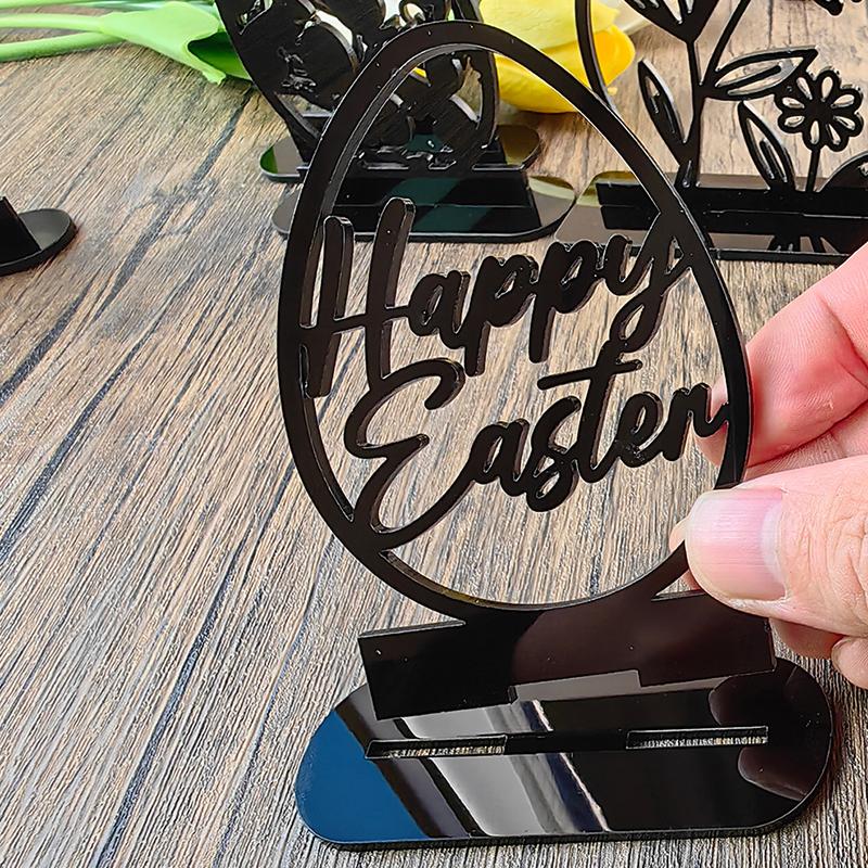 DIY Party Decoration Supplies Egg Easter Rabbit Black Acrylic Table Ornament Hollow Out