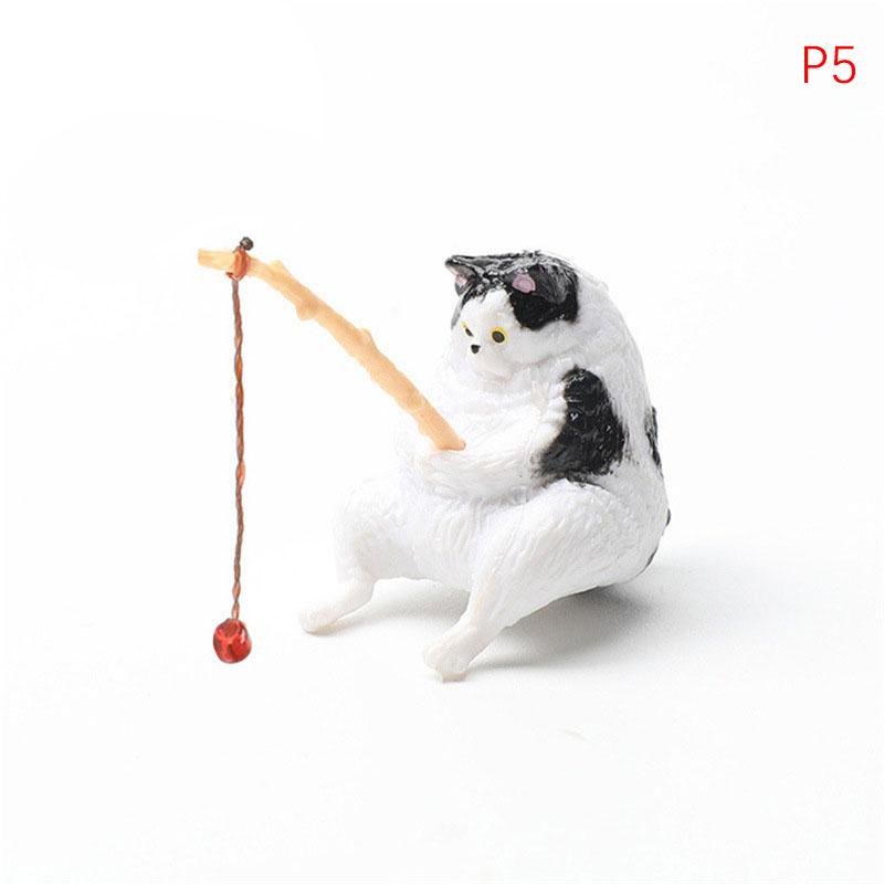 1Pc Fishing Cat Ornaments Aquarium Decor Fish Landscaping Cartoon Fishing Cat Statue Mini Resin Figurine Home Decoration