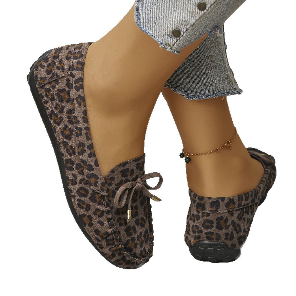 2025 Damenschuhe Einzelne Schuhe Leopardenmuster Internet-Berühmtheit Doudou-Schuhe Außenhandel Ein-Pedal Große Größe Weiche Sohle Rutschfeste Schuhe Damen