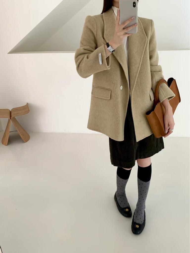 Korean-Style Double-Sided Wool Coat - Petite Fit, Versatile Autumn/Winter Design