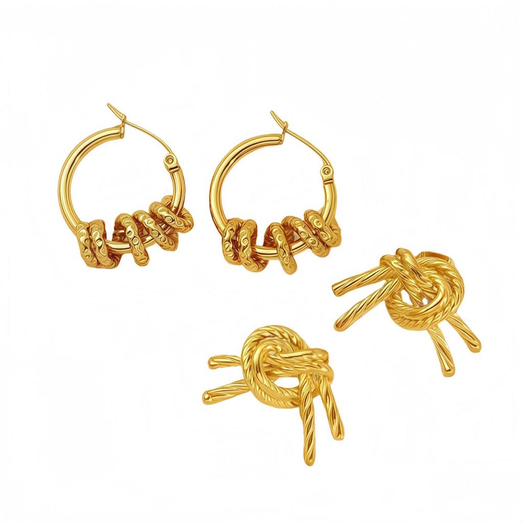 Eur-American Minimalist Gold-Plated Spiral Earrings - Titanium & Stainless Steel, Non-Fading