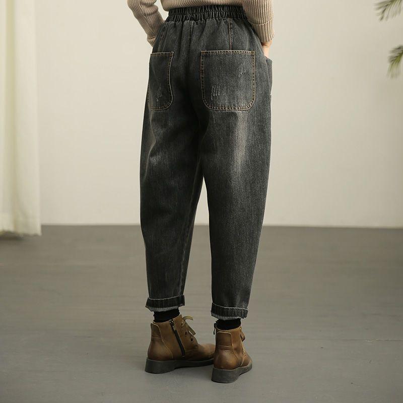 Pantaloni Jogger Harem in Denim da Donna Elasticizzati a Vita Alta Vintage Lavati Tasca Grande Larghi Ampi Jeans a Nove Quarti Taglie Forti Pantaloni Casual