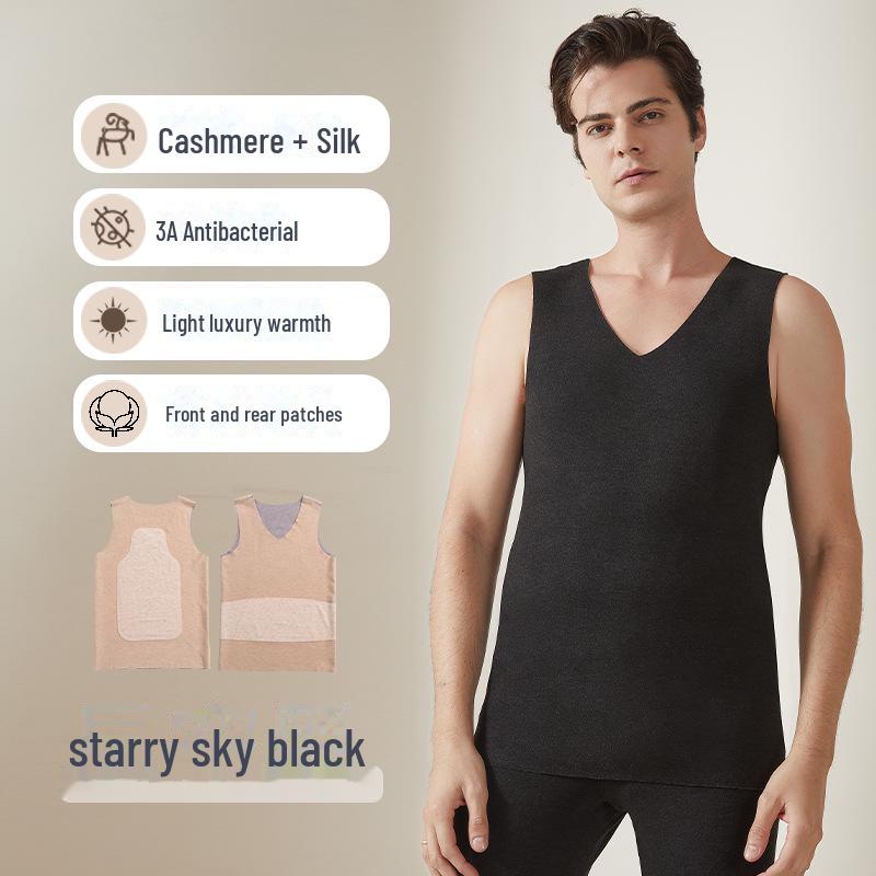 Men's Silk-Cashmere Antibacterial Seamless Warm Vest for Autumn and Winter