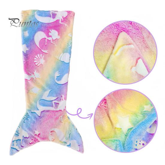 Breathable Mermaid Blanket Tail Wear Resistant Friendly To Skin All Seasons Luminous Design Plush Flannel Fleece Toddler Toy Kids