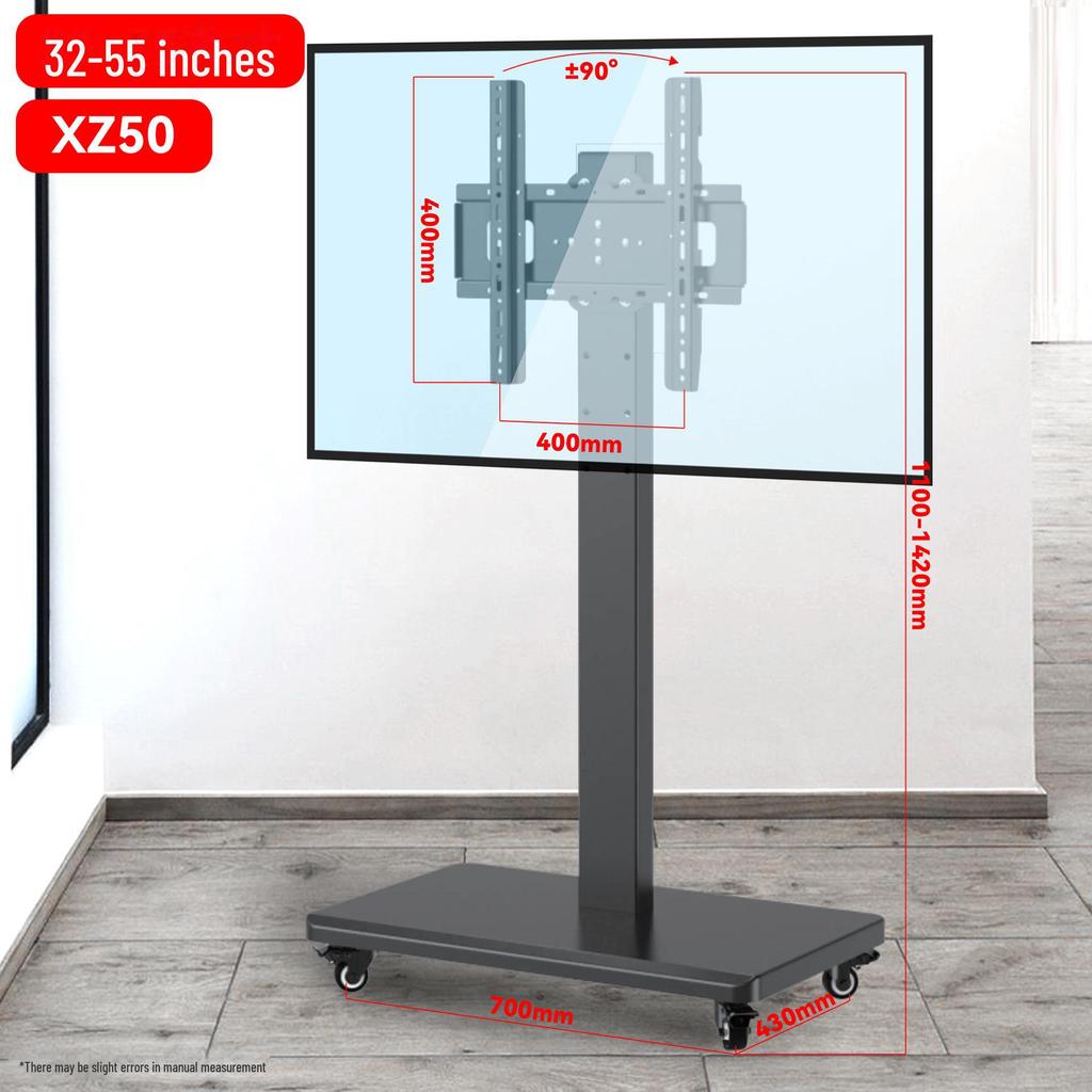 Mobile TV Floor Stand with Adjustable Mount and Shelf