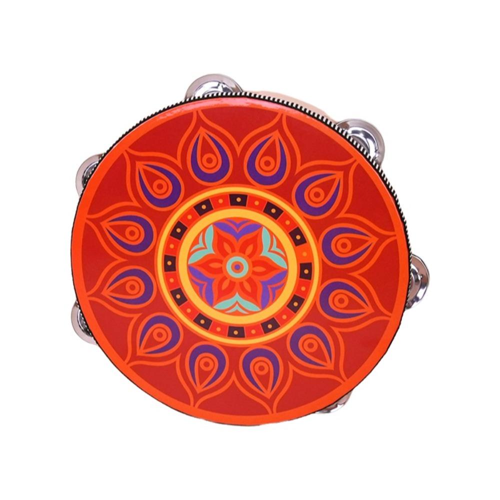 8 Inch Tambourine for Adults Metal Jingles Wooden Tambourine Handheld Drum  for Band Performance