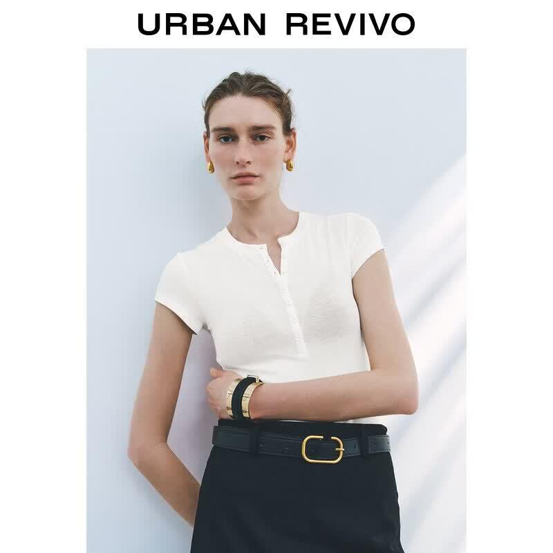 Women s Slim Fit Button Half-Placket Short Sleeve T-Shirt XL