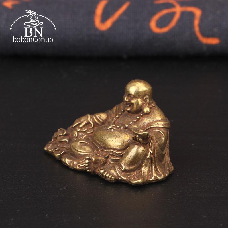 Antikk Bronse Stor Mage Lachende Maitreya Buddha Statue Skrivebord Kobber Ornament Håndverk Messing Miniatyrfigurer Hjemmedekorasjoner