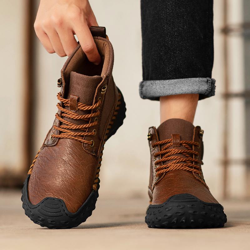 Hand-stitching Leather Men Boots Split Leather Casual Leather Shoes Men Ankle Boots