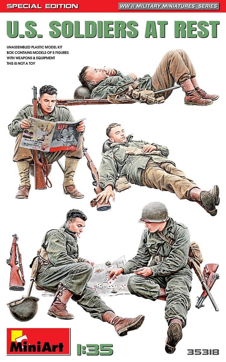 

Miniart 1/35 Scale US Army Soldiers at Rest (5-Piece Set) Special Edition Plastic Model Kit with Infantry Weapons and Equipment (MA35318)