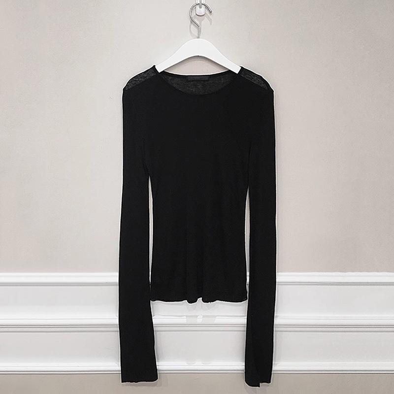 Dámské univerzální zakrývací tričko s dlouhým rukávem a kulatým výstřihem, základní vrstva, tenké, mírně průsvitné, pohodlný pletený top