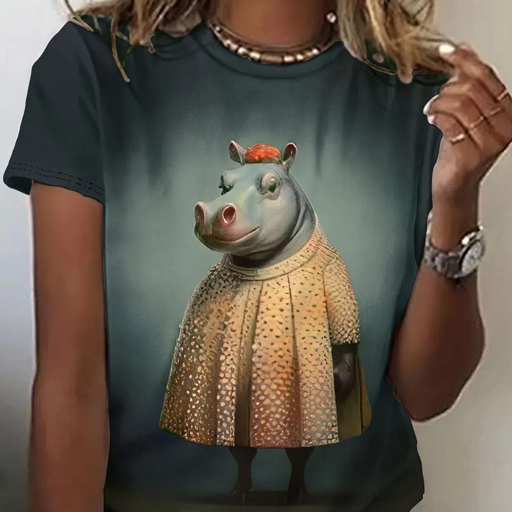 Lustige Damen-T-Shirts mit Cartoon-Hund, Zeichentrickfiguren, süßes T-Shirt mit 3D-Druck, lässiges Kurzarm-Oberteil mit Rundhalsausschnitt, weibliche Kleidung