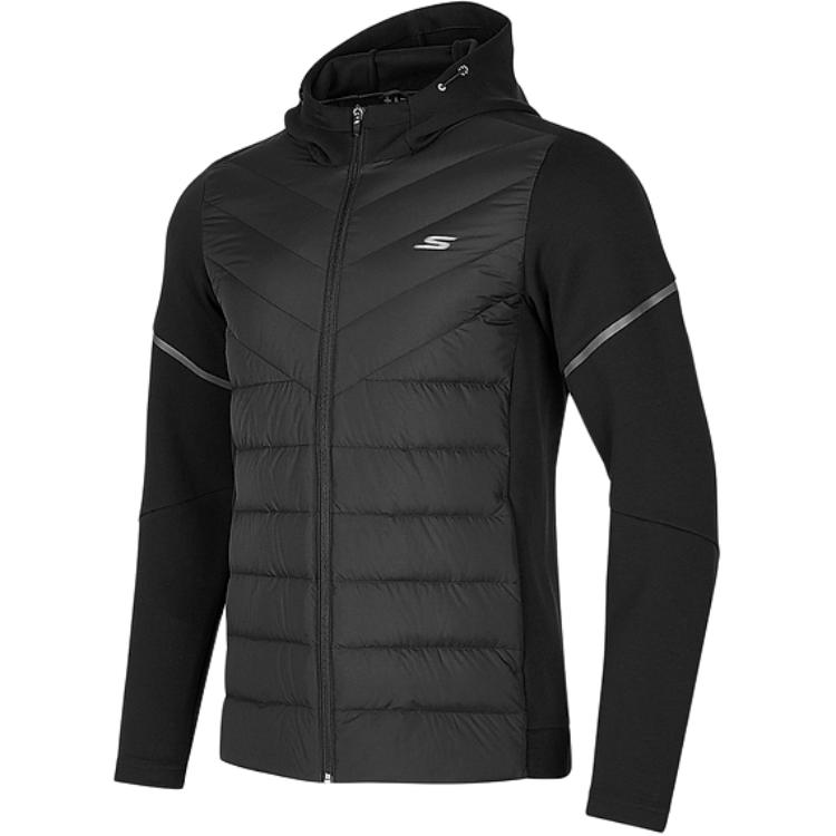 Skechers Comfort Sports Series Fashion Warm Hooded Zipper Long Sleeve Down Jacket Men outerwear Carbon-Black P424M002-0018 M