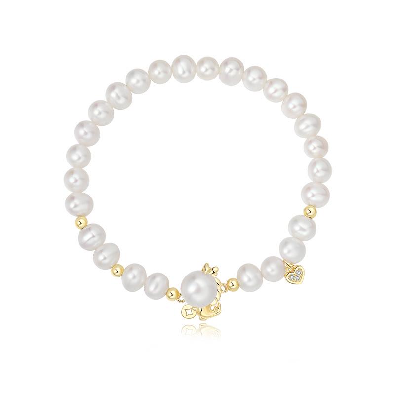 Chinese Style Cute Dragon Pearl Bracelet - S925 Sterling Silver Heart Design 925 Silver