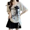 Women's Plus Size Off-Shoulder Ripped Short-Sleeve T-Shirt with Drawstring