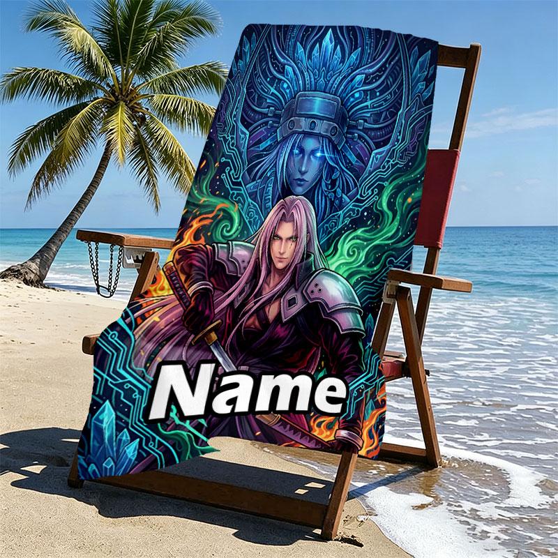 Custom Name Personalized Final Fantasy Print Beach Towel, for Trip Camping Beach Party Home Decor, Birthday Gift for Family & Friends