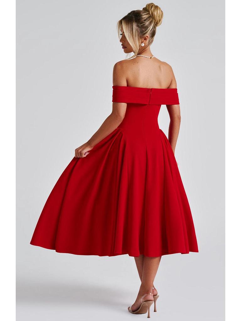 2025 Spring Fashion Solid Color Off-the-Shoulder Backless Bandeau Dress for Women