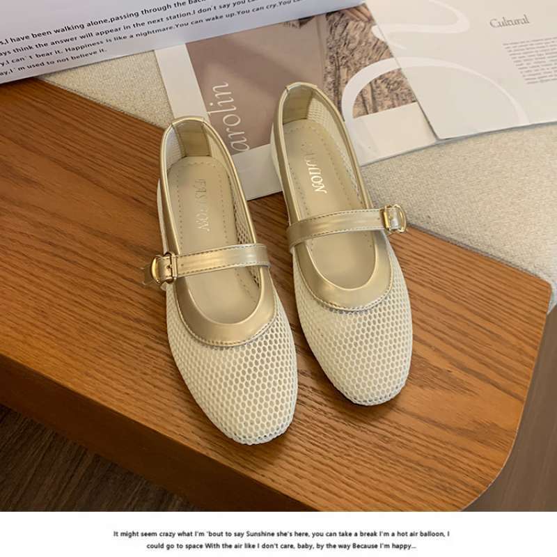 Retro fairy flat Mary Jane shoes girl new one-word with mesh beanie shoes French versatile breathable single shoes
