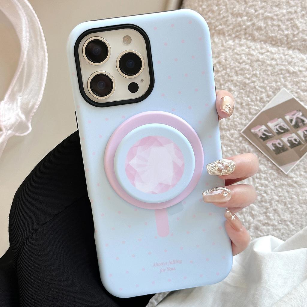 Diamond Magnetic Bracket IPhone 16 Promax IPhone Case 14 Suitable for 13 Philin 15 Color Polka Dot 11