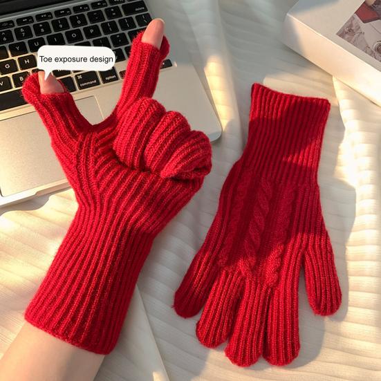 Wool Blend Knitted Gloves Unisex Winter Touchscreen Gloves Windproof Warm Driving Texting Daily Finger Gloves for
