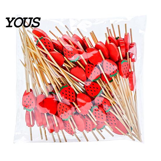Fresh Fruit Cartoon Picks 100PCS Disposable Tags, with Decor Cocktail Garnish Sticks Picks, Durable Bamboo Skewers, for Fruits Barbecue