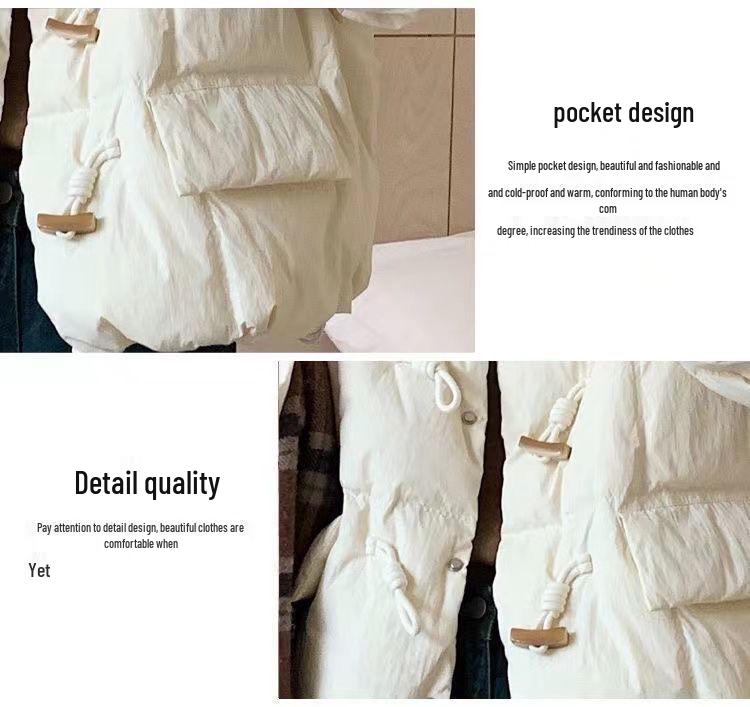 Korean Style White Duck Down Jacket - Stand Collar, Loose Fit, Petite Women's Winter Coat